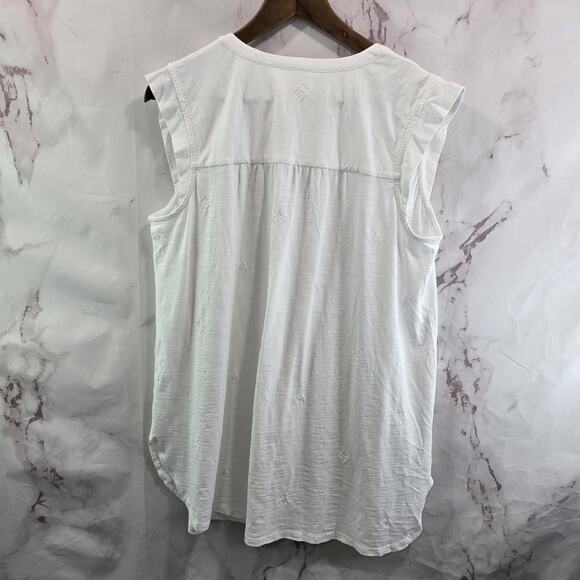 J Jill Tank Top Womens Large Tall White Tank Button Up Tonal Embroidered Tunic - Picture 5 of 10